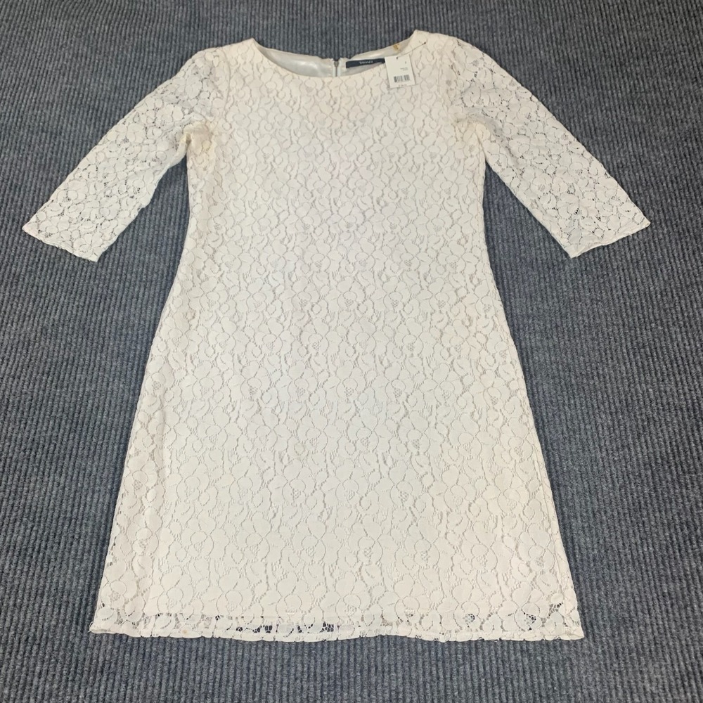 Tahari Dress Women's 2 White Crochet Lined A Line Wedding Formal NWT $188 Light